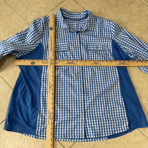 Laura Scott Gingham Blouse top women 3X roll tab sleeves button up w pockets - Picture 5 of 8
